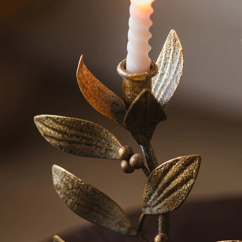 Rustic Gold Leaf Metal Candle Holder