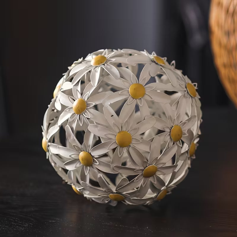 BloomSphere Metal Decor Set – Rustic Daisy Orb Duo