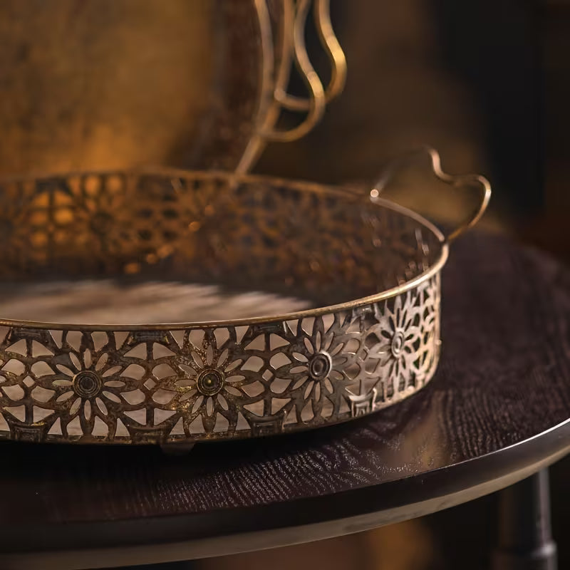 Vintage Bloom Metal Tray Set – Handcrafted Floral Serving Trio