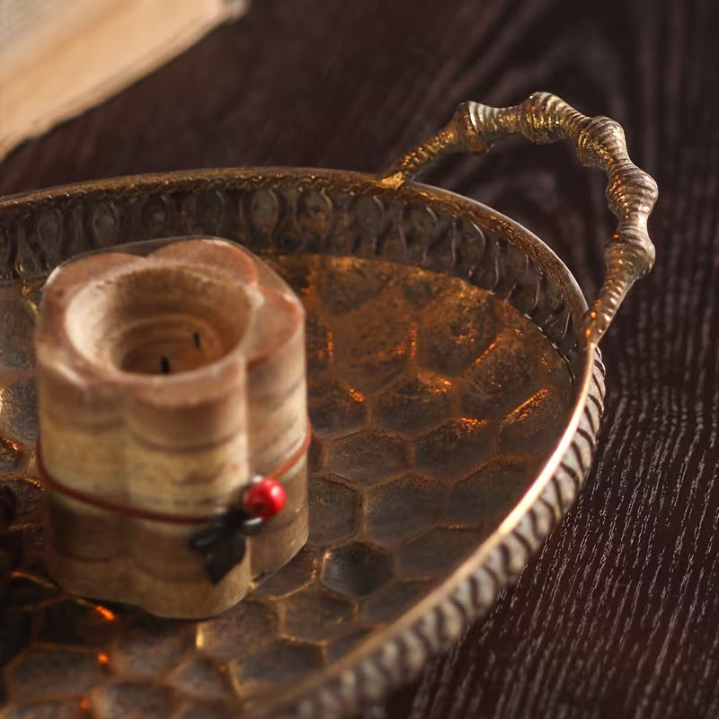 Heritage Oval Metal Tray Set – Vintage Carved Serving Trio