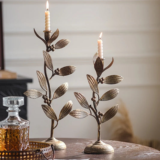 Rustic Gold Leaf Metal Candle Holder