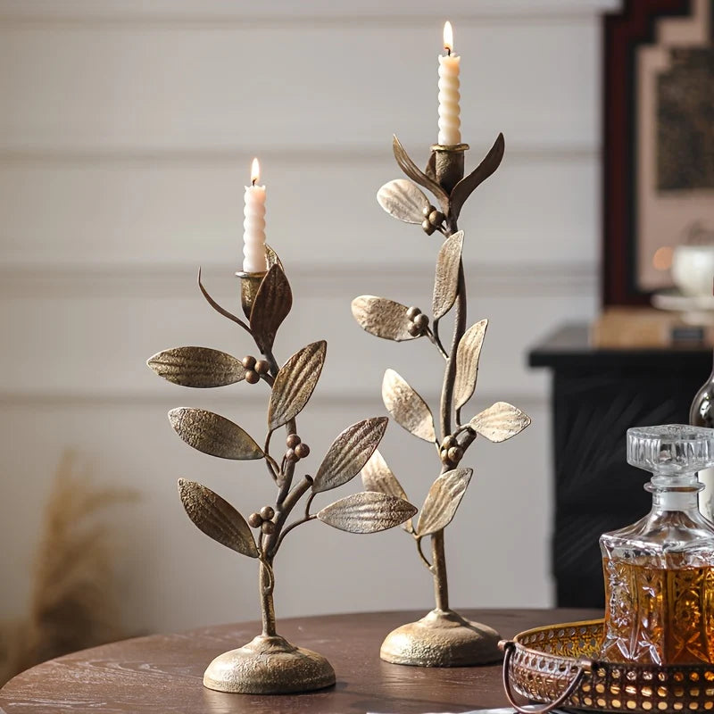Rustic Gold Leaf Metal Candle Holder