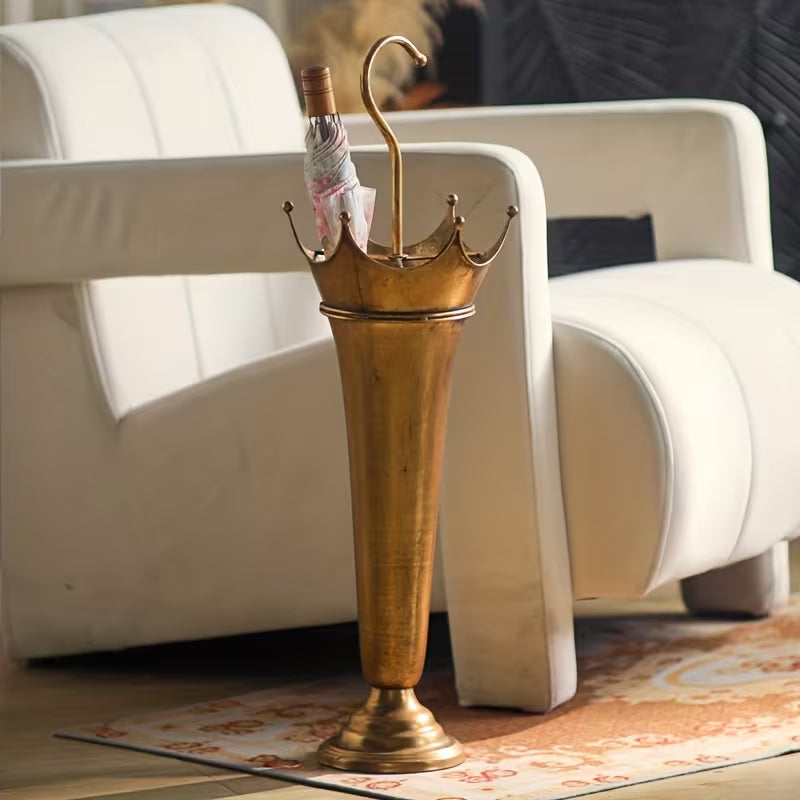 Rustic Vintage Umbrella Stand – Antique Metal Floor Holder with Crown Top
