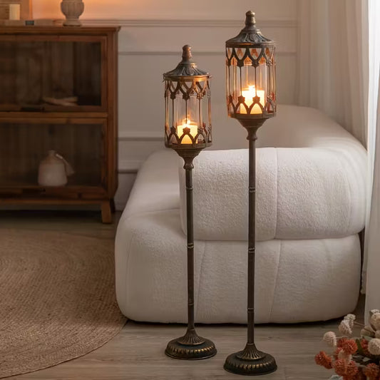 Vintage Wrought Iron Floor Standing Lanterns