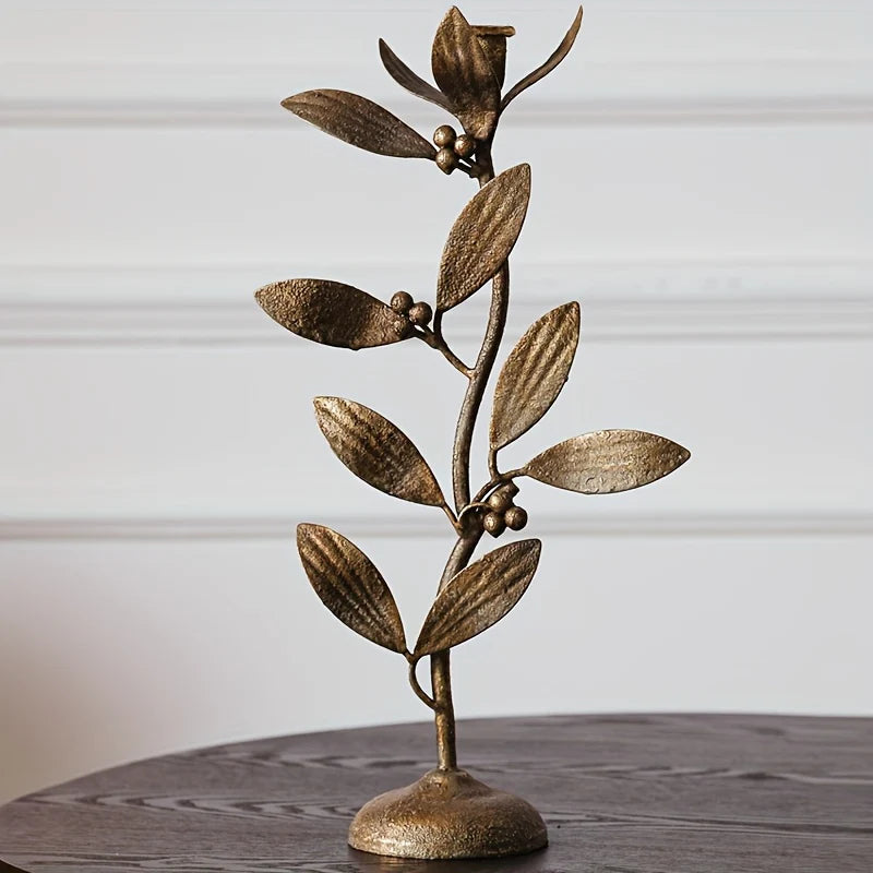 Rustic Gold Leaf Metal Candle Holder