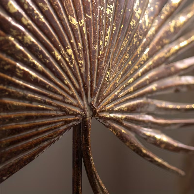 Rustic Palm Leaf Metal Sculpture – Vintage Statement Table Accent