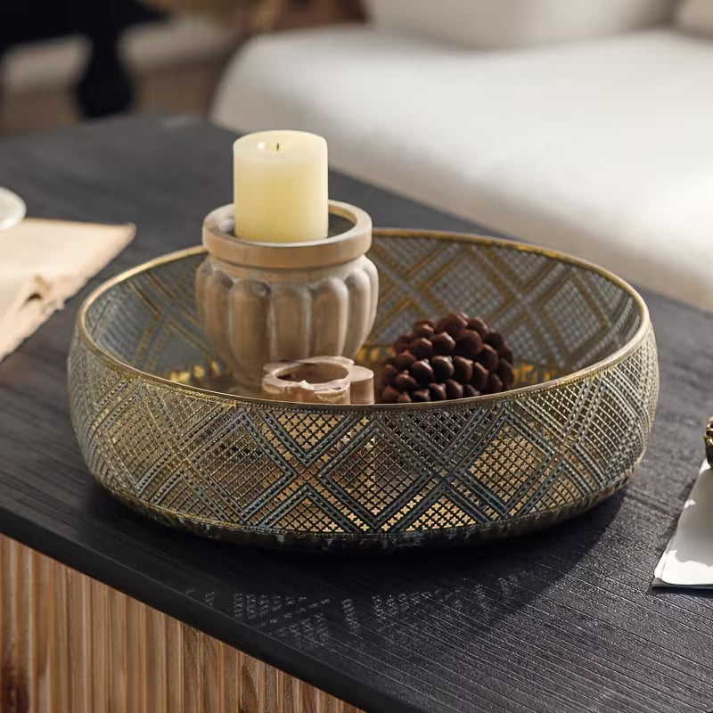 Rustic Gold Mesh Metal Bowl Set – Decorative Serving & Centerpiece Trays