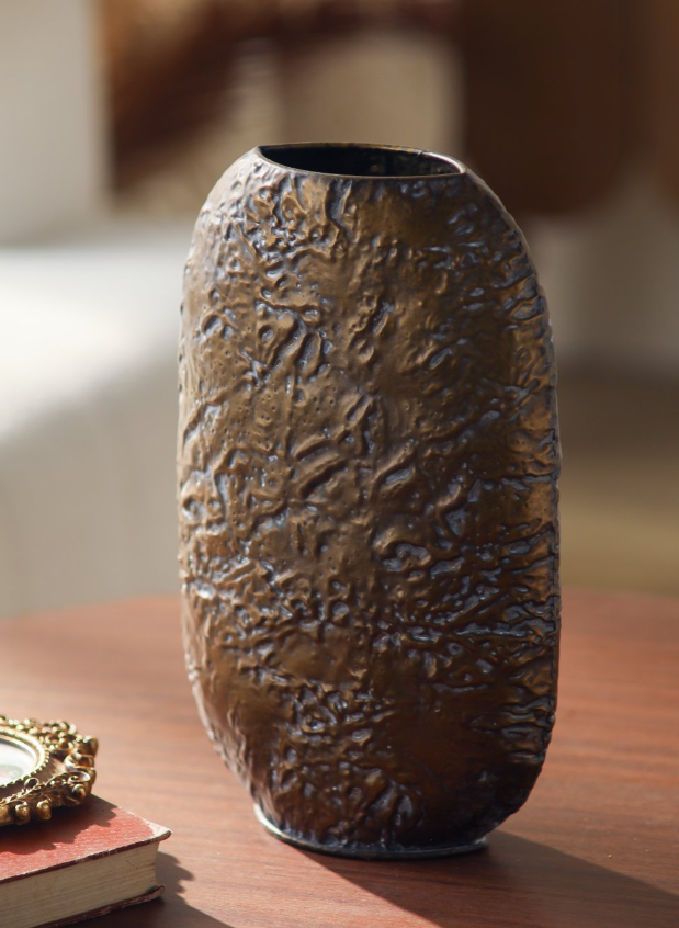 Aureline Crinkle Bronze Sculptural Vase