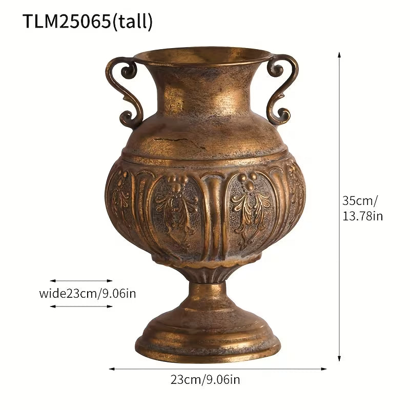 Rustic Vintage Metal Vase – Antique Floral Urn Planters