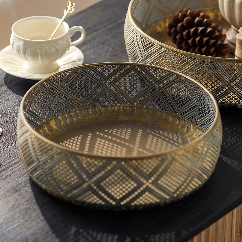 Rustic Gold Mesh Metal Bowl Set – Decorative Serving & Centerpiece Trays