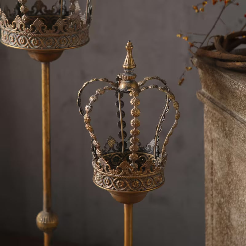 Rustic Crown Floor Candle Stand  – Vintage Royal Metal Holders