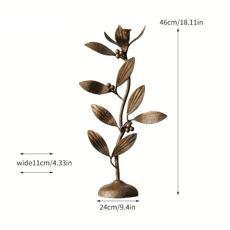 Rustic Gold Leaf Metal Candle Holder