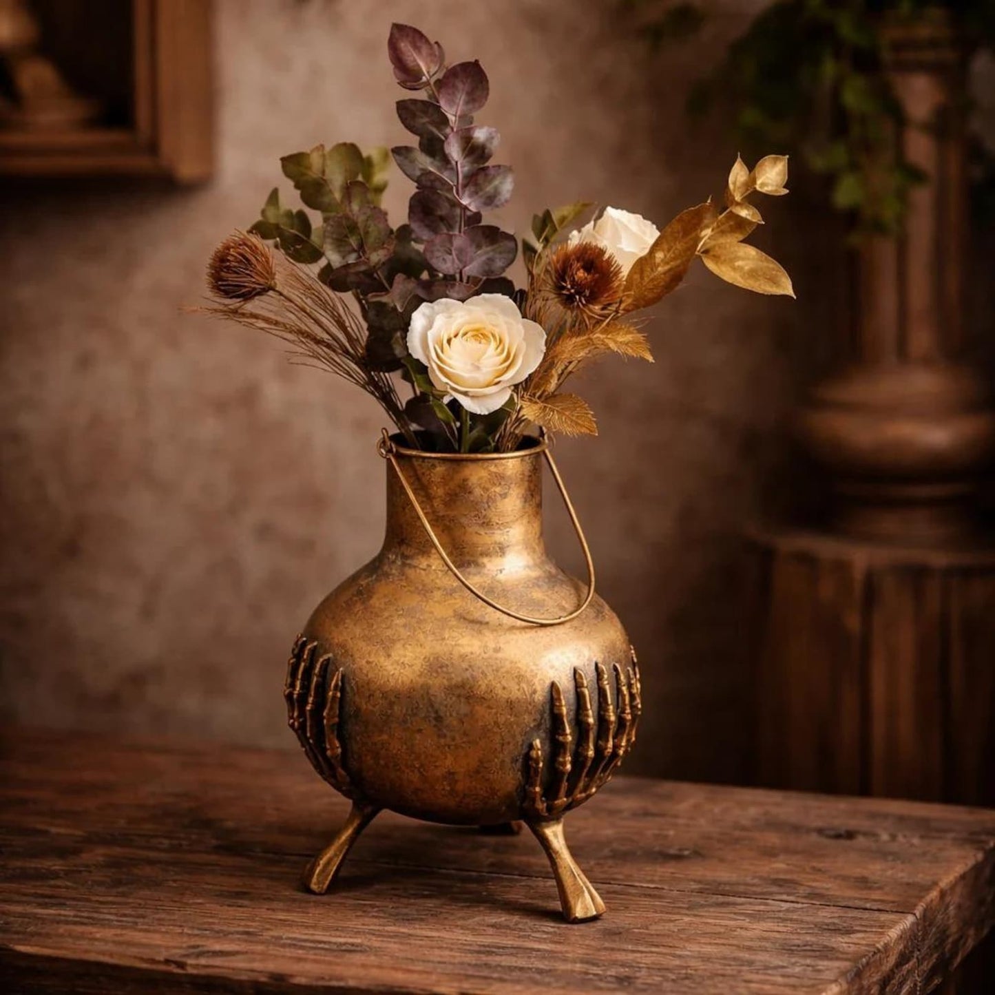 Orion Rustic Vase – Vintage Sculpted Metal Planter