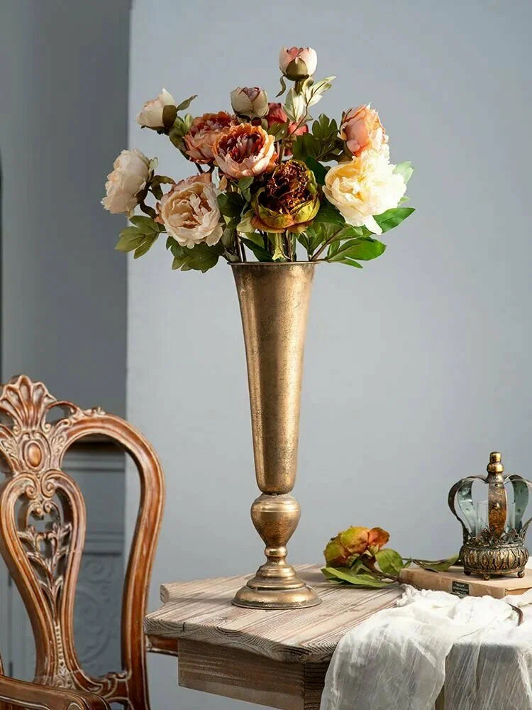 Valencia Tall Vase – Rustic Vintage Metal Statement Urn