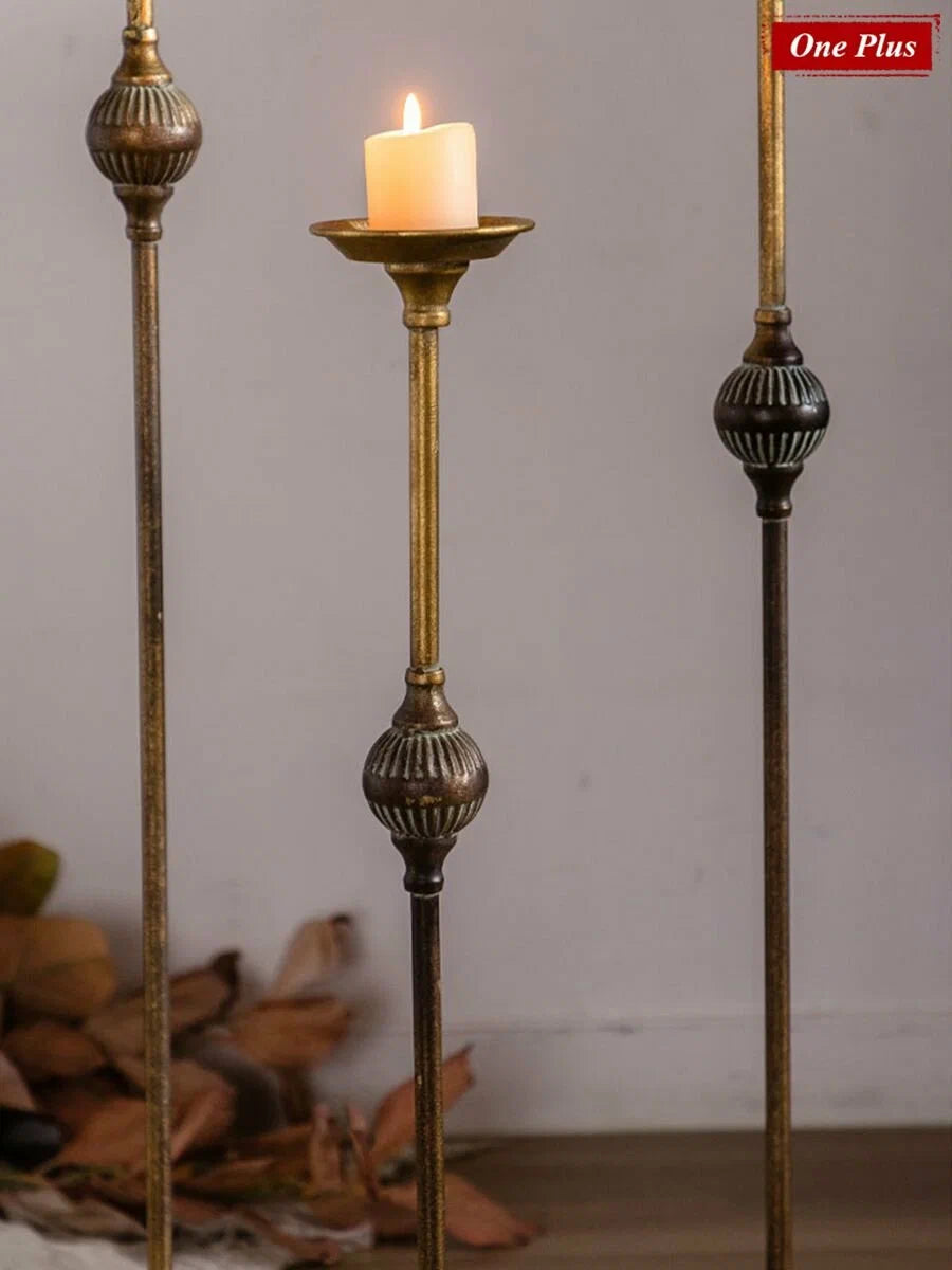 Rustic Floor Candle Stand  – Vintage Tall Metal Candle Holder