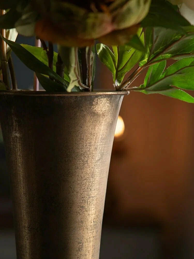 Valencia Tall Vase – Rustic Vintage Metal Statement Urn