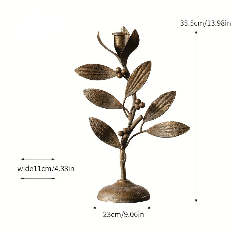 Rustic Gold Leaf Metal Candle Holder