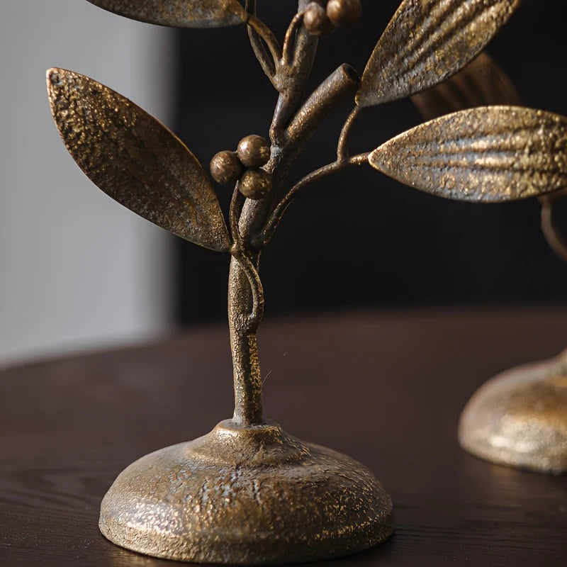 Rustic Gold Leaf Metal Candle Holder