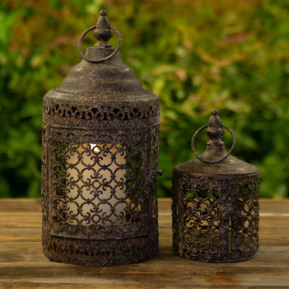 Moroccan Rustic Metal Lantern – Antique Cutwork Candle Holder