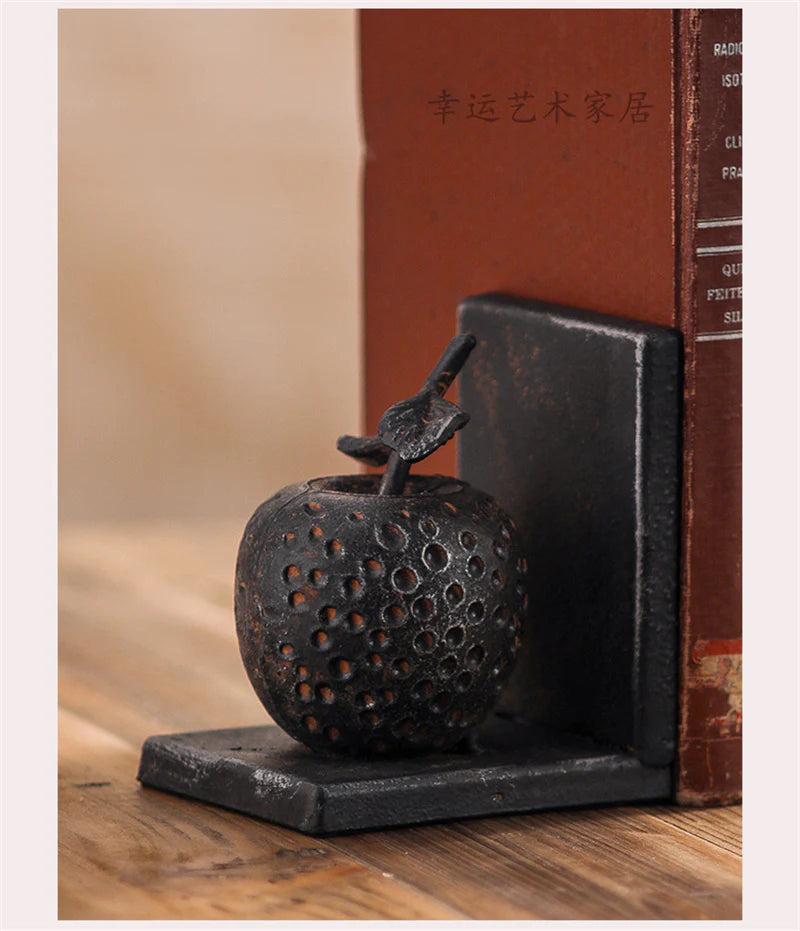 Rustic Fruit Accent Metal Bookends – Vintage Pear & Apple Set